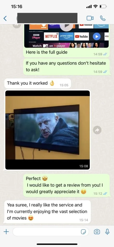 Real WhatsApp customer support conversation screenshot showing verified Sapphire IPTV activation